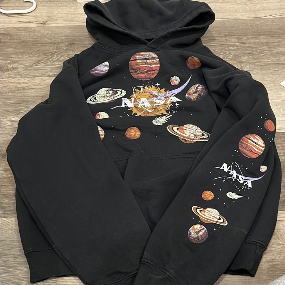 Black NASA Hoodie with Planetary Design
